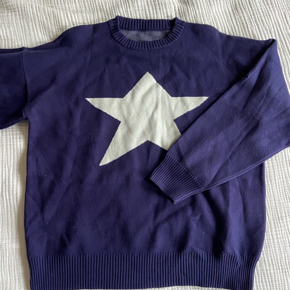 Navy Star Crewneck Sweater - White Star